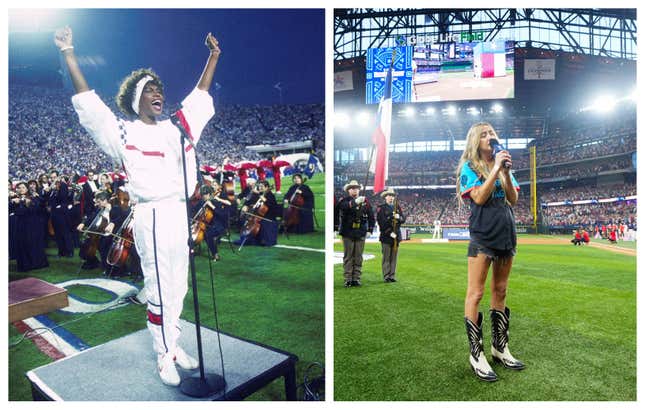 Image for article titled Ingrid Andress Explains Her Horrible Rendition of the National Anthem, But All She Had to Do Was Listen to Whitney or Luther