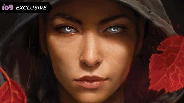 A woman wearing a dark hood with striking silver eyes stars form the cover of A Broken Blade.