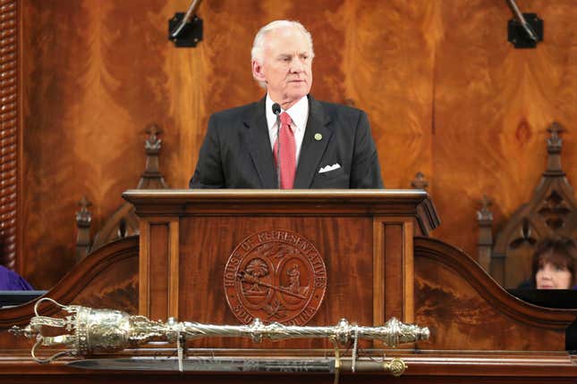 South Carolina Gov. Henry McMaster gives his State of the State address on Wednesday, Jan. 24, 2024, in Columbia, S.C. (AP Photo/Jeffrey Collins)