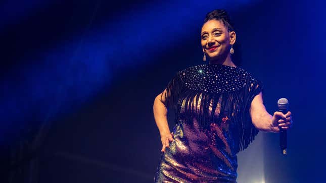 Debbie Sledge of Sister Sledge performs during Standon Calling 2021 on July 24, 2021 in Standon, England.