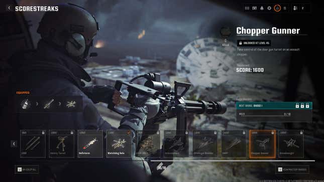 The unlock screen for the Chopper Gunner scorestreak in Black Ops 6.