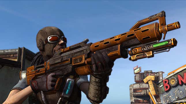 Mordecai aims a rifle in Borderlands.