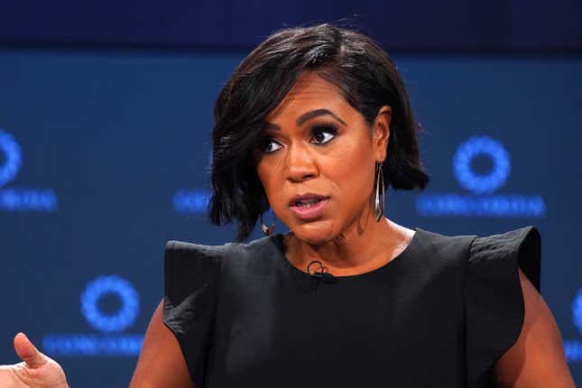  Tiffany Cross speaks on stage during The 2022 Concordia Annual Summit - Day 1 at Sheraton New York on September 19, 2022 in New York City. 