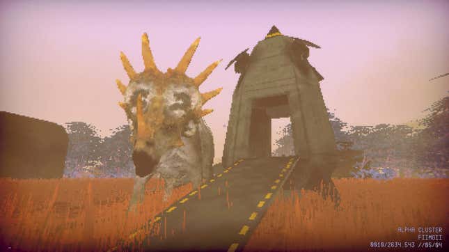 A triceratops stands beside your shuttle.