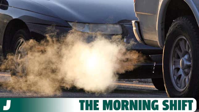 A photo of a plume of smoke coming from a car tailpipe. 