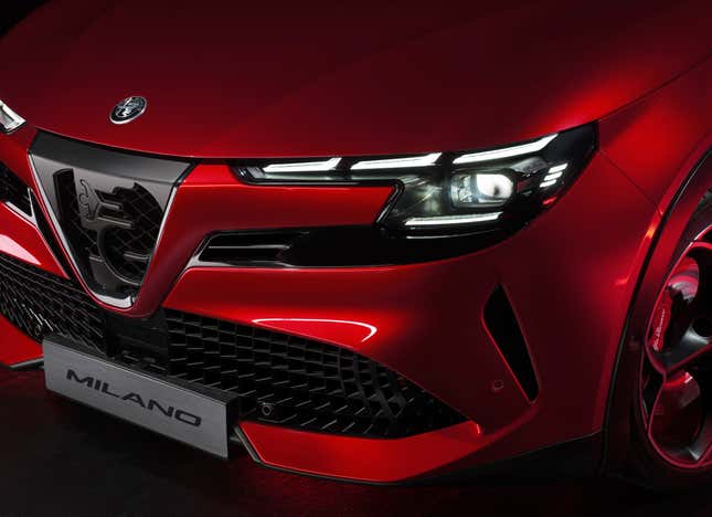 The front end of the red Alfa Romeo Milano