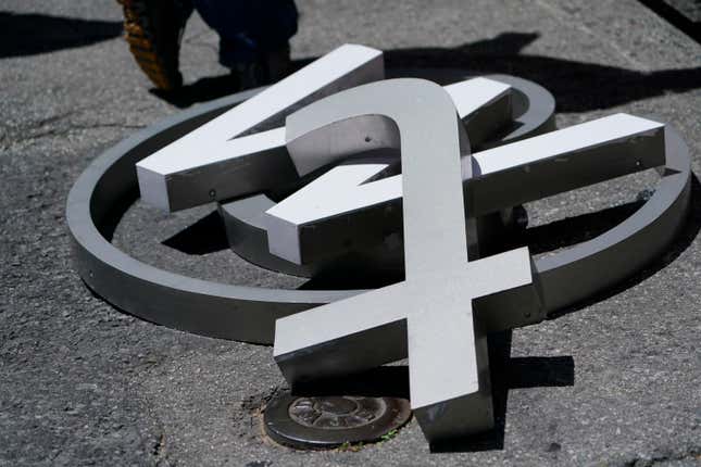 File - Characters removed from a sign on the Twitter headquarters building are piled on a street in San Francisco on July 24, 2023. A little more than a year ago, Elon Musk walked into Twitter&#39;s San Francisco headquarters, fired its CEO and other top executives and began transforming the social media platform into what&#39;s now known as X. (AP Photo/Godofredo A. Vásquez, File)