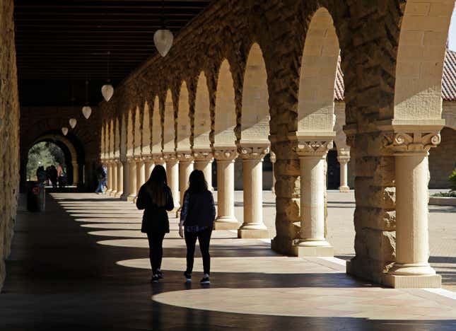 FILE - In this March 14, 2019, file photo students walk on the Stanford University campus in Santa Clara, Calif. A new study from the State Department and the Institute of International Education finds that international students in the U.S. grew by 12% in the 2022-23 academic year, the largest jump in more than 40 years. More than 1 million students came from abroad, the most since the 2019-20 school year. (AP Photo/Ben Margot, File)