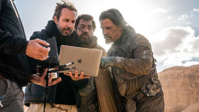 Denis Villeneuve, Javier Bardem, and Josh Brolin behind the scenes on Dune: Part Two