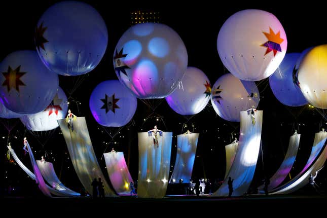 Actors perform during the opening ceremony of the Copa America soccer tournament at the National Stadium in Santiago, Chile.