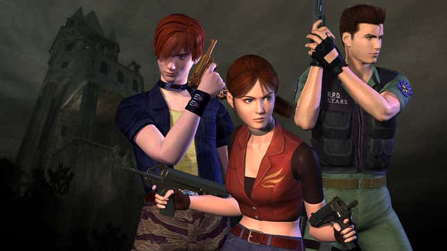 The main three characters from Resident Evil Code Veronica standing together. 