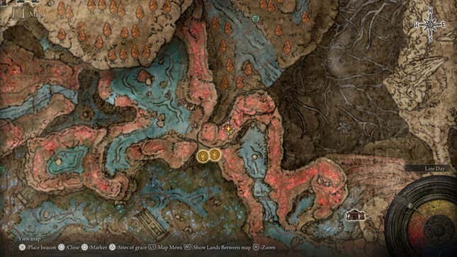 A map showing the location of the Rings of Spectral Light Sorcery.