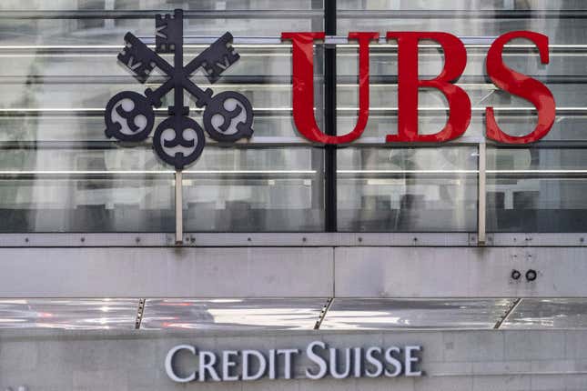 FILE - The logos of the Swiss banks Credit Suisse and UBS are pictured in Zurich, Switzerland, on June 12, 2023. Switzerland’s financial markets authority says German national Stefan Walter will be its next chief executive. The appointment comes as the rich Alpine country is looking at ways to strengthen is regulatory toolbox after last year’s blockbuster takeover of Credit Suisse by Zurich rival UBS. (Ennio Leanza/Keystone via AP, File)