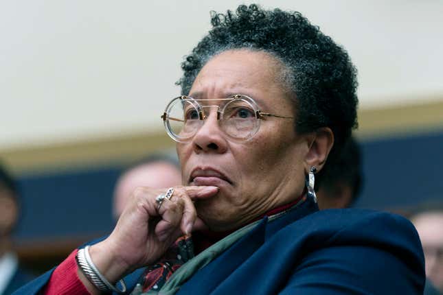 FILE - U.S. Secretary of Department of Housing and Urban Development Marcia Fudge testifies before the House Committee on Financial Services hearing on Capitol Hill, Jan. 11, 2024, in Washington. Fudge announced Monday, March 11, 2024, that she would resign her post, effective March 22, saying she was leaving “with mixed emotions.” (AP Photo/Jose Luis Magana, File)