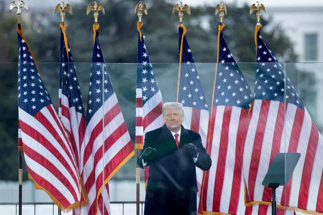 Former  US President Donald Trump speaks to supporters from The Ellipse near the White House on January 6, 2021, in Washington, DC.