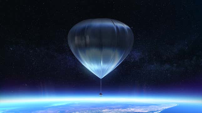 Conceptual view of Spaceship Neptune as it’s propelled by the high-altitude balloon.