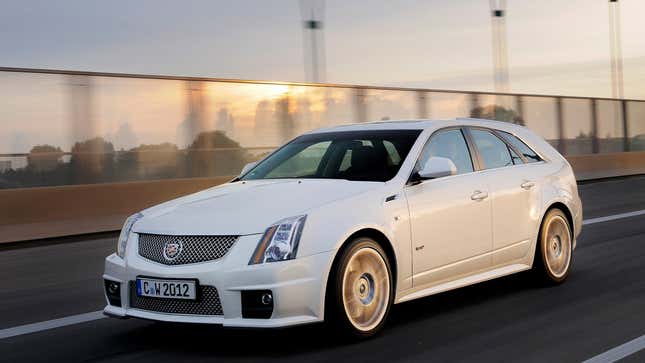 A photo of a white Cadillac CTS-V wagon.