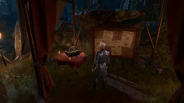 Shep stands in front of a board of newspaper clippings and a chest.