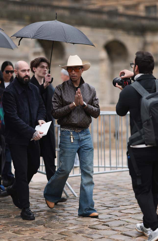 PARIS, FRANCE - MARCH 01: Pharrell Williams at Paris Fashion Week on March 01, 2024 in Paris, France. 