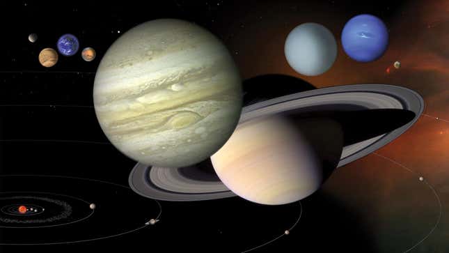 An illustration showing the solar system planets. 