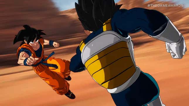 Goku fights Vegeta in the desert. 