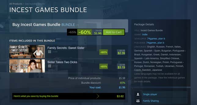 A screenshot shows an explicit game bundle on Steam.