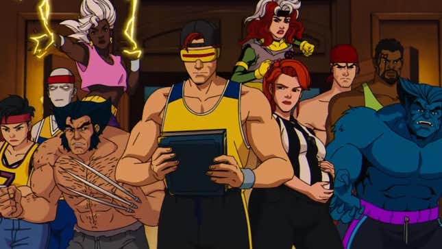 The X-Men dressed in basketball and workout gear in a group shot