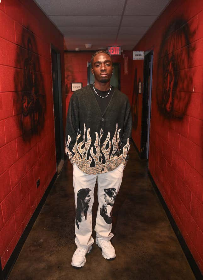 ATLANTA, GEORGIA - JULY 26: Caleb McLaughlin backstage during Rema Rave and Roses North American Tour II at Tabernacle on July 26, 2023 in Atlanta, Georgia. (Photo by Prince Williams/WireImage)