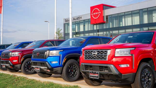 Vehicles sit on the lot at the South Austin Nissan dealership on March 18, 2024 in Austin, Texas.