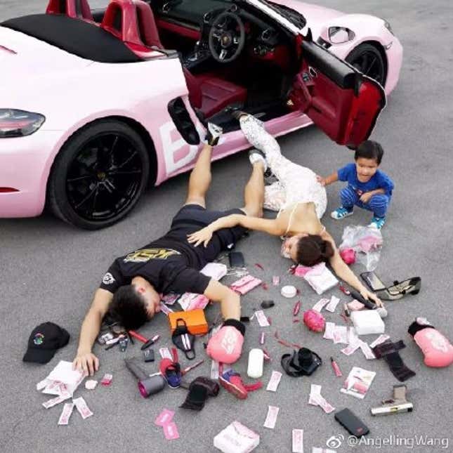 A couple partook the challenge with a child watching.