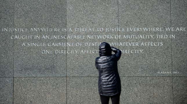 People visit the Martin Luther King Jr. Memorial in Washington, DC on Martin Luther King Day on January 21, 2019. 