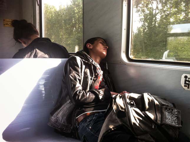 Natasha going home on a commuters train (Saint Petersburg, June 2102).