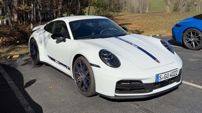 Front 3/4 view of a white 2025 Porsche 911 Carrera T