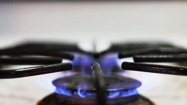 A flame burns on a gas stove on April 28, 2023 in New York City. 
