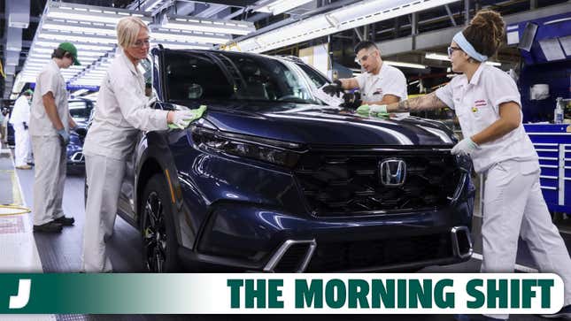 A photo of a Honda car being assembled at a factory in Canada. 