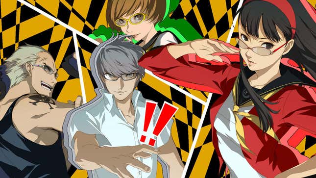 A shot of an All-Out Attack from Persona 4, including Yu, Chie, Kanji, and Yukiko