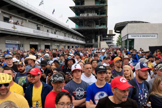 Fan walks by Gasoline Alley before The 107th Running of the Indianapolis 500 at Indianapolis Motor Speedway on May 28, 2023 in Indianapolis, Indiana