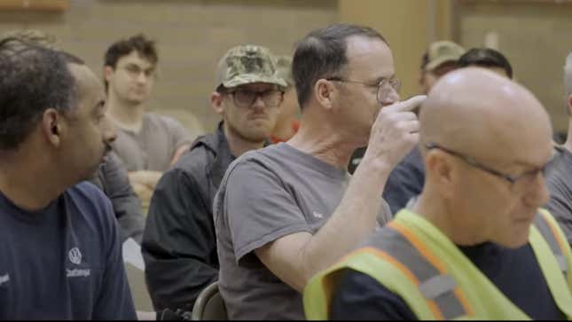 Chattanooga, Tennessee Volkswagen employees shown in a UAW video March 18, 2024.