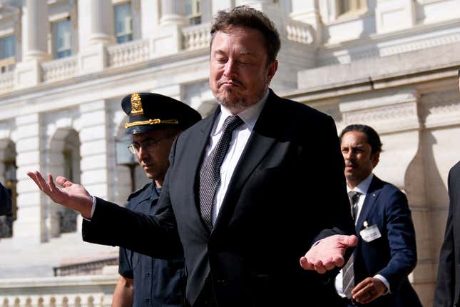 Elon Musk departs following a meeting in the office of US House Speaker Kevin McCarthy (R-CA), at the US Capitol in Washington, DC, on September 13, 2023. 