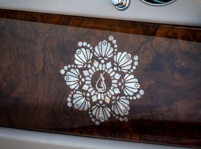Mother-of-pearl marquetry trim in a Rolls-Royce Cullinan