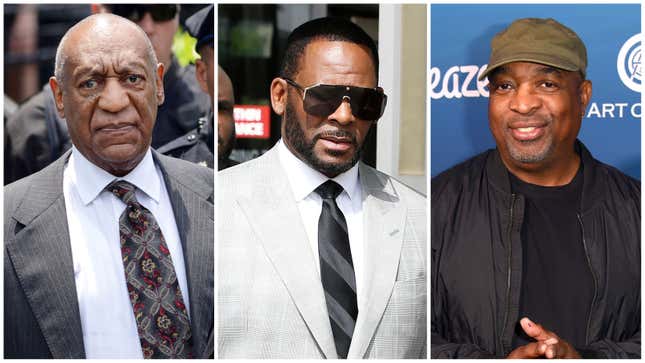 (Left to right): Bill Cosby, R. Kelly, and Chuck D.