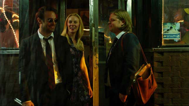Matt (Charlie Cox), Karen (Deborah Ann Woll), and Foggy (Elden Henson) in Netflix's Daredevil.