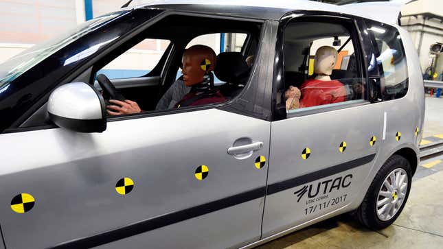 A photo of a car in a crash test. 