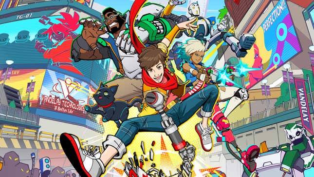An image shows the characters from Hi-Fi Rush jumping together. 
