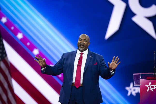 Mark Robinson, lieutenant governor of North Carolina, speaks during the Conservative Political Action Conference (CPAC) in National Harbor, Maryland, US, on Saturday, March 4, 2023. The Conservative Political Action Conference launched in 1974 brings together conservative organizations, elected leaders, and activists.