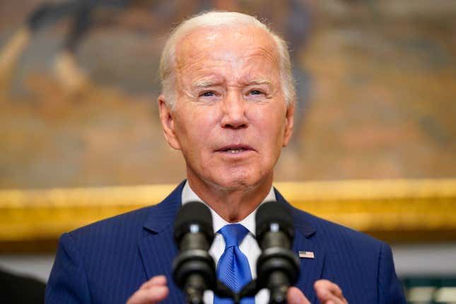 FILE- President Joe Biden delivers remarks on recovery efforts for the Maui wildfires and the response to Hurricane Idalia, in the Roosevelt Room of the White House, Wednesday, Aug. 30, 2023, in Washington. The White House said Thursday that Congress should pass a short-term funding measure to ensure the government keeps operating after the current budget year ends Sept. 30. (AP Photo/Evan Vucci, File)