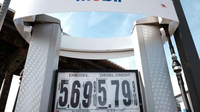 Diesel prices at a Mobil station in New York City on March 8, 2022.