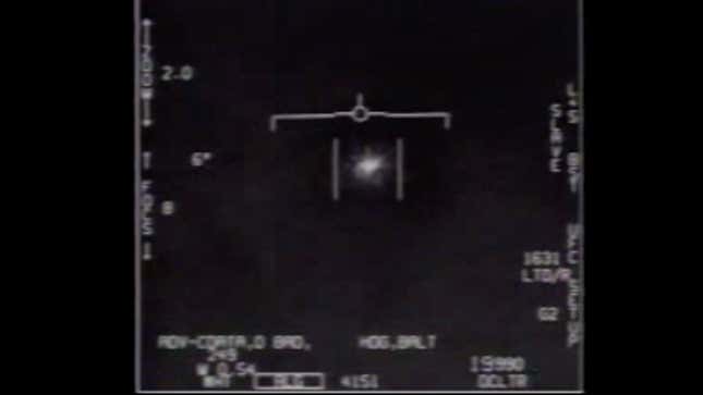A screenshot from a video captured by Navy pilots in 2017 that shows an unidentified aerial phenomena. 