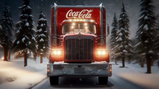 A screenshot shows an AI-generated Coca-Cola truck.