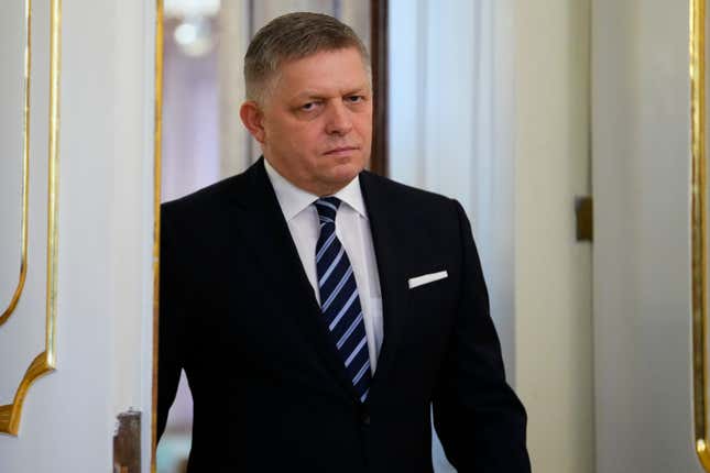 FILE - Newly appointed Slovakia&#39;s Prime Minister Robert Fico arrives for a swearing in ceremony at the Presidential Palace in Bratislava, Slovakia, Oct. 25, 2023. On Wednesday Dec. 6, 2023, Slovakia&#39;s new government, of populist Prime Minister Robert Fico, approved an amendment of the country&#39;s penal code to cancel the special prosecutor&#39;s office that deals with most serious crimes and corruption. The move has been been criticized by President Zuzana Caputova, the opposition and no-governmental organisation who say it will harm the rule of law in the country. (AP Photo/Petr David Josek, File)